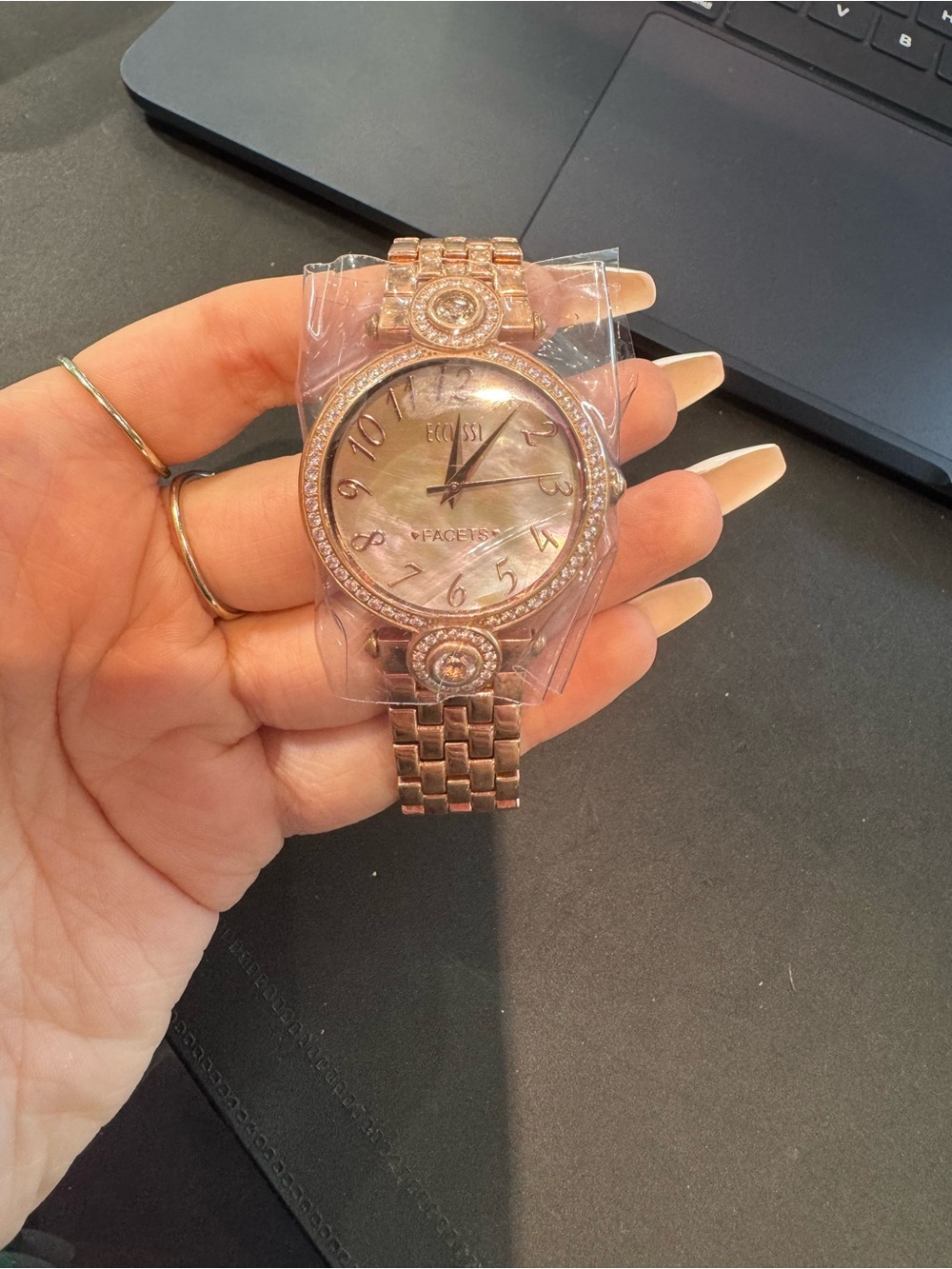 New Ecclissi Facets Women’s Rose Gold Tone Watch Crystal Accents